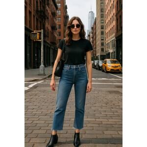 PAIGE Sarah Straight Crop Jeans Size 31 high rise raw distressed hem